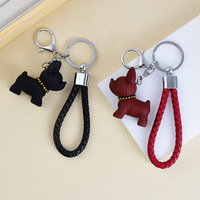 Porte-clés Bouledogue Français 3D de Haute Qualité, Mignon Dessin Animé en Résine, avec Sangle en Cuir Tressé, Pendentif de Sac, Cadeau