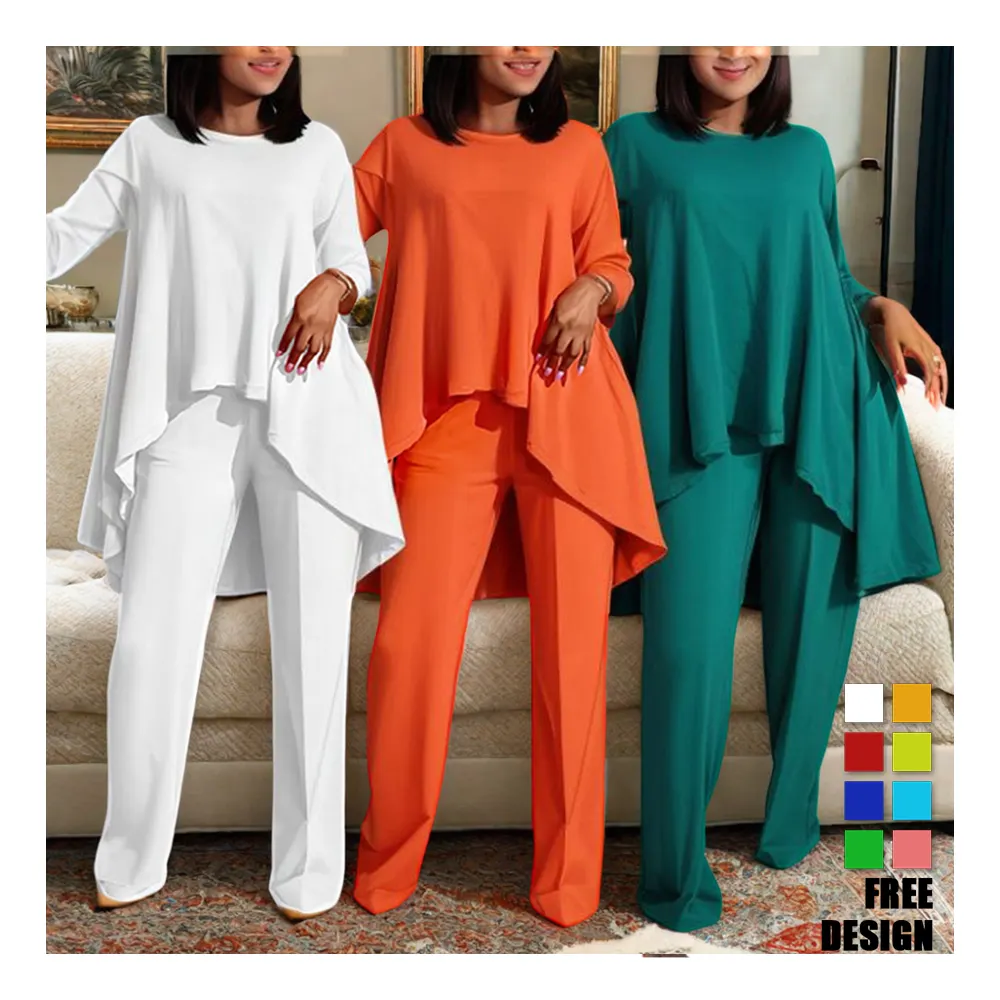 HLN Latest Design Two Piece Set Women Clothing Elegant Long Sleeved Top And Wide Leg Pants Set Two Pieces Outfit For Women