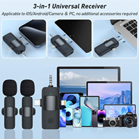 Microfono Lavalier Wireless 3 in 1 a Doppio Bavero per iPhone, Android, Fotocamera, Interviste, Live Streaming, YouTube, TikTok