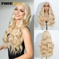 Perruque synthétique en gros pour femmes, 28 pouces, longue, ondulée, marron clair, pour femmes blondes et blanches, perruque frontale HD Lace