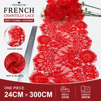 Tissu en dentelle Chantilly française de qualité supérieure, 24 cm, rouge, dentelle florale douce à cils pour vêtements de nuit de luxe, chemises de nuit et ensembles de pyjamas