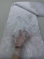 Tissu KC en velours perlé multicolore à motifs de feuilles, dentelle en tulle tricotée polyester/coton, maille ornée de strass pour robe de soirée africaine