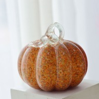 Figurine de citrouille en verre artisanale et écologique, vibrante, avec musique et mascotte, décoration artistique de table pour cadeau de fêtes et usage domestique