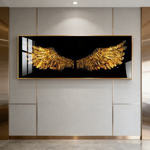 Venta al por mayor de fábrica: Cuadro de pared personalizado con diseño de ala dorada y paisaje, arte de pared LED de porcelana de cristal para sala de estar, impresión HD - Product Image 2