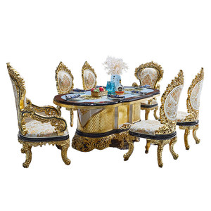 Ensemble <span class=keywords><strong>table</strong></span> et chaises de salle à manger en chêne massif de style français, sculpté et doré à la feuille, style turc et européen de luxe, multifonctionnel et assemblable - Product Image 5