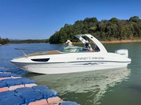 Barco de Fibra de Vidrio de Alta Velocidad Leisure Hull en Venta, 7.3m 24 pies, Lancha Rápida, Barco de Pesca Familiar, Yate de Lujo con Cabina, Color Rojo y Blanco