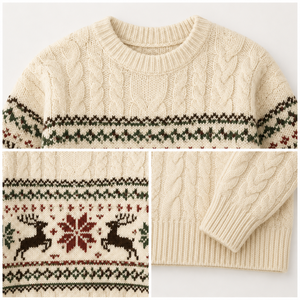 Custom Logo Christmas Sweater Men's Fair Isle Reindeer Snowflake Cable Knit Crew <strong>Neck</strong> Pullover Winter Holiday <strong>Jumper</strong> Wholesale - Product Image 2