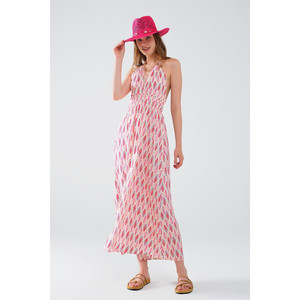 Robe d'été maxi avec imprimé plumes et dos ouvert en rose - Product Image 3