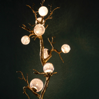 Lampes de sol en cuivre pour la décoration du salon, motif de palmier en laiton, intercalées de boules de cristal, lampe de sol lumineuse en forme de planète