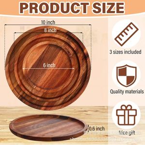 Cross-border wooden <b>trays</b>, Japanese minimalist acacia wood round dried fruit and <b>snack</b> plates, wholesale tabletop solid wood - Product Image 4