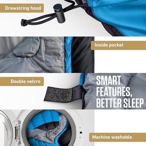 Sacs de couchage d'été légers et imperméables en polyester 210T à capuche, avec rembourrage en fibres creuses pour adultes - Product Image 3