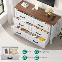 Nouvelle commode moderne à 6 tiroirs avec prise de courant intégrée, support TV en bois avec 6 grands tiroirs et poignées de bar