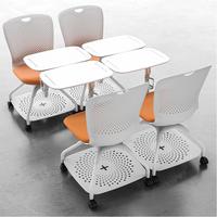 Chaise de formation multifonction avec tablette rabattable, siège perforé blanc, base roulante, pour salle de classe et salle de réunion
