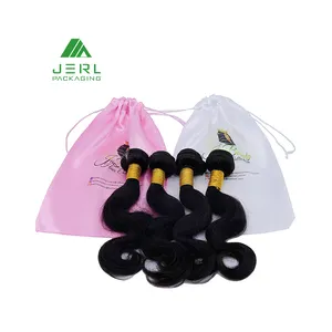custom logo drawstring silk wig satin bags for wigs with box