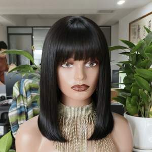 生ベトナム語バージン人毛ブラントカットショートボブ正面かつら透明グルレス二重描画ストレートカスタマイズ可能 - Product Image 3