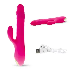 USB Recharge Silicone Dildo Rabbit Vibrator UP and Down Vagina Massager