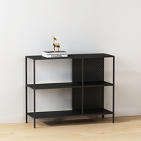 Console moderne à 3 niveaux, durable, avec étagère ouverte, cadre en métal minimaliste, panneau arrière pour entrée, salon, salle à manger, montage facile