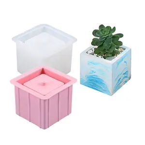3D cheap classic elaborate glossy easy operating standard cube shape silicone mold for diy cement resin pot vase candle jar