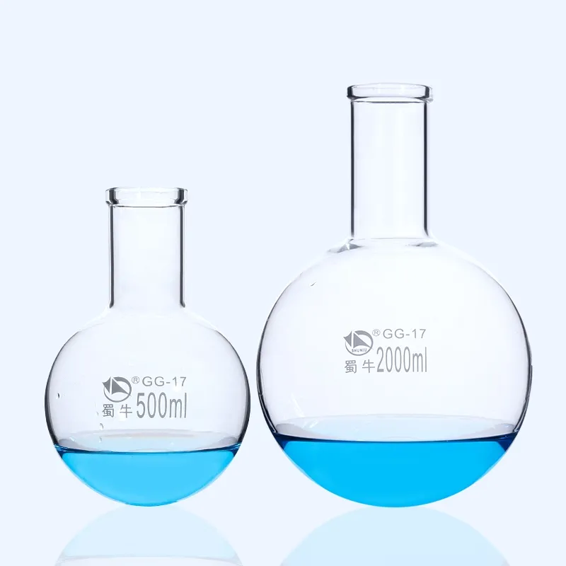 Frasco redondo de vidrio de borosilicato, frasco de ebullición de fondo plano para destilación de cuello largo, AB 100mL 250ml