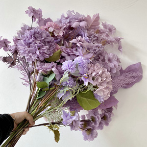 Decoración de Boda Serie Púrpura, Ramos de Flores Artificiales de Hortensia, Flores de Peonía y Rosa Lila, Flores Artificiales al por Mayor - Product Image 1