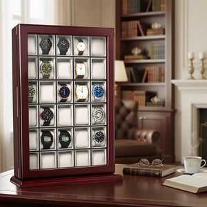 Vitrine murale en bois massif <span class=keywords><strong>à</strong></span> 30 emplacements pour montres, avec finition piano, verrouillable, et <span class=keywords><strong>porte</strong></span> en acrylique, pour le rangement des collectionneurs de montres - Product Image 6