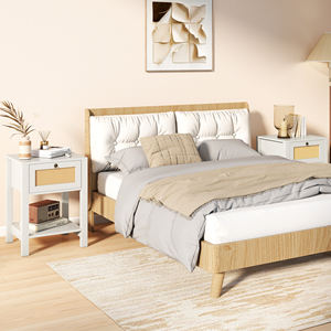 Modern <b>Wooden</b> Nightstand Drawer Open Storage <b>Shelf</b> Waterproof Tabletop Brass Knob Bedroom Bedside Table Home Hospital Dining - Product Image 5