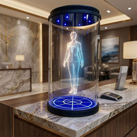Vitrine d'affichage holographique cylindrique 3D à œil nu, interactive vocale IA, type cabine, pour table