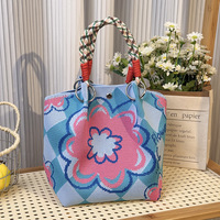 Nieuwe Qetesh schattige cartoon bloemen fruit bedrukte canvas tote bag met aangepaste logo touwhandvat kleine handtas voor dames dagelijks casual gebruik