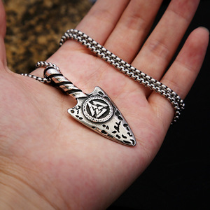 Yunnique – pendentif en forme de pointe de lance viking, perle de couleur acier, chaîne de 60cm, collier pour hommes, bijoux cadeau - Product Image 4