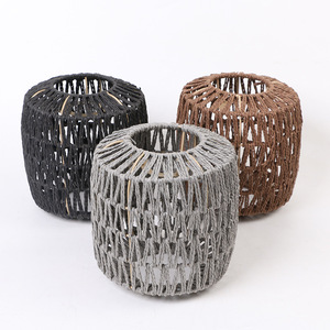 Handmade Paper <b>Rope</b> Lampshade Cylinder Boho Style Brown Color For Indoor <b>Lighting</b> Decor - Product Image 3