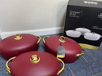 Nouvel ensemble de chauffe-plats ovales isolés 2L+2.5L+3L avec verrouillage magnétique, cocotte pour usage domestique en Afrique, bord doré