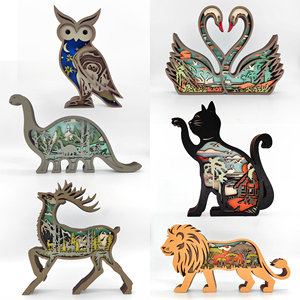 Uionen Multi-layer Carved Wooden Animal <b>Crafts</b> Creative Home Desktop Tabletop Decorative Wood Ornaments - Product Image 3
