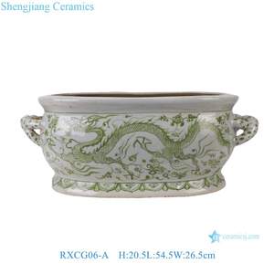 RXCG06-A-B Jingdezhen porcellana verde blu e bianco modello di drago forma ovale decorazione per la casa vaso di fiori in ceramica fioriera - Product Image 2