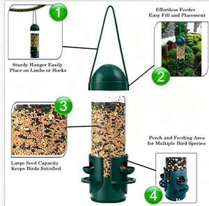 Mangeoire et abreuvoir solides pour oiseaux d'extérieur, en <span class=keywords><strong>plastique</strong></span> vert, avec bol suspendu, modèle niche à oiseaux pour fenêtre, en promotion - Product Image 3