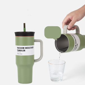 Gobelet de voyage isotherme sous vide en acier inoxydable 304, grande capacité 1200 ml (40 oz), avec poignée et paille, 8 couleurs, logo personnalisé - Product Image 3