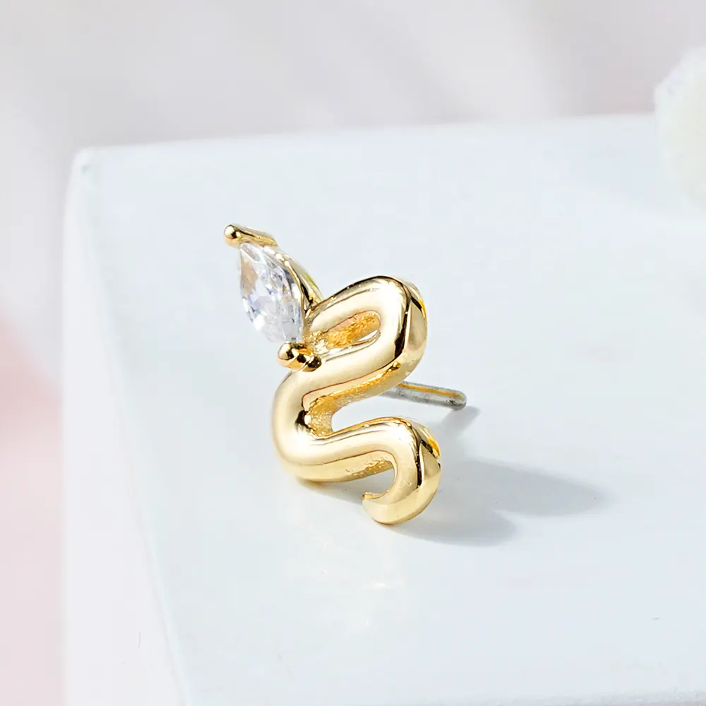 Toposh Rock snake 14k solid gold Threadless Push In Labret Studs flower top fine piercing jewellery