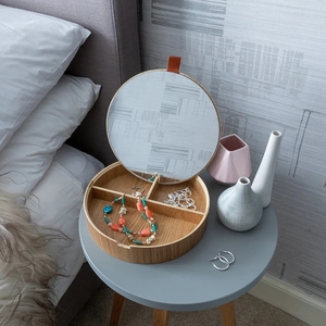 Custom Logo Wood Jewelry Box for Women Wholesale Gift Walnut Oak Engraved Wooden Jewelry <b>Storage</b> Box with Mirror - Product Image 5