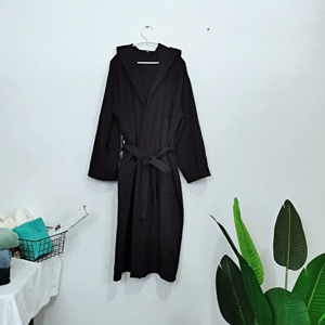 Wholesale Black <strong>Waffle</strong> <strong>Robe</strong> Customized logo Bathrobe with Hood Cotton <strong>Robe</strong> for Home - Product Image 1