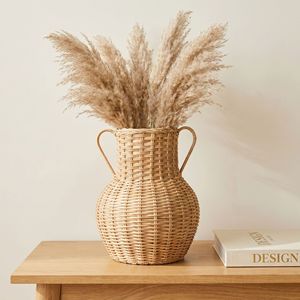 Florero tejido de ratán hecho a mano para arreglos florales, flores secas, decoración del hogar, sala de estar, dormitorio, comedor, oficina - Product Image 2