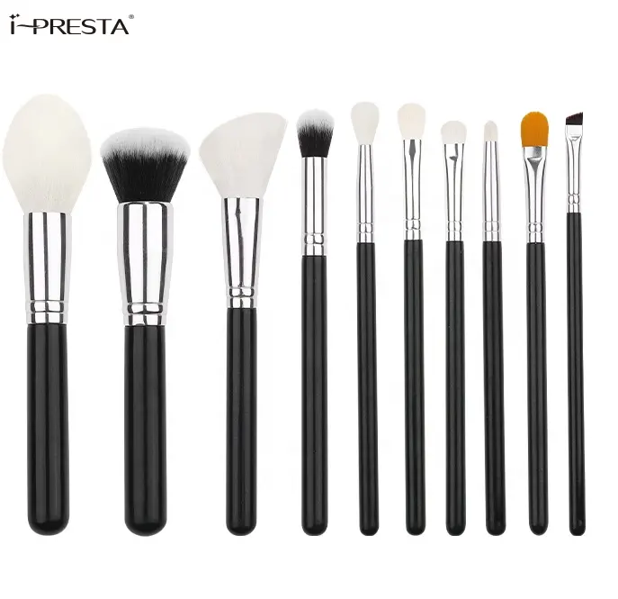 IPRESTA Hot Popular Black Makeup Brushes 10PCS Beauty Foundation Powder Blush Contour Brushes Make up Cosmetics Kit