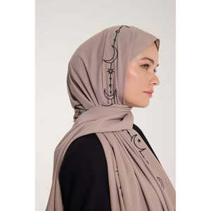 Hijab Ricamato a Trama Crescent in Viscosa Nera con Stelle, per Uso Quotidiano in Medio Oriente, Vestibilità Regolare - Product Image 3