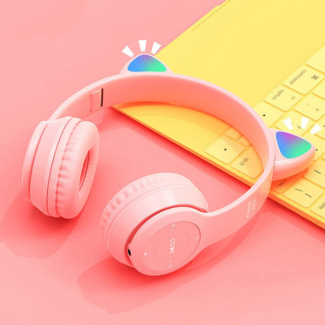 2026 P47M Cat Ear Wireless 5.2 Headphones RGB Light P47 Silent Disco Earphones Headset with Mic Ecouteur Auriculares