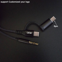 Kabel Audio 2 in 1 USB Type C 8 Pin ke DC 3.5 dengan Pelindung Nilon untuk Speaker dan Power Amplifier