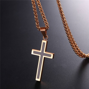 Collier pendentif pour <span class=keywords><strong>homme</strong></span>, chaîne corde Franco, croix pendante, acier inoxydable, or rose, or noir, <span class=keywords><strong>argent</strong></span>, <span class=keywords><strong>55</strong></span> <span class=keywords><strong>cm</strong></span>, bijoux - Product Image 4