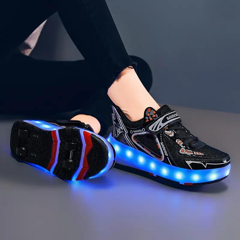 Bambini LED USB ricarica Kick Roller scarpe con ruota illuminata rullo ricaricabile scarpe da ginnastica per bambini
