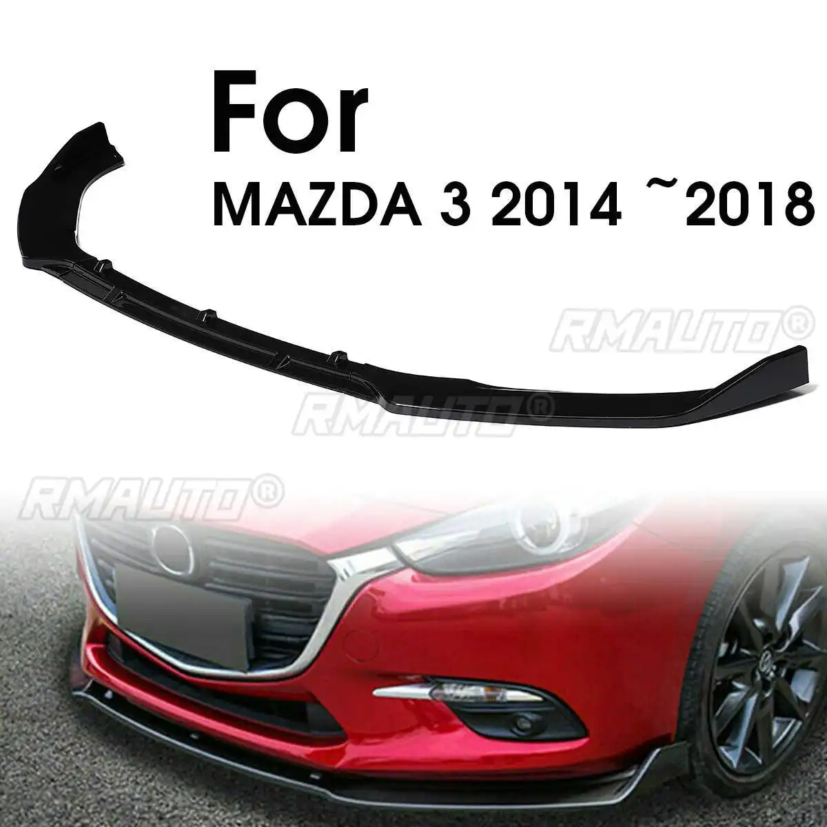 3Pcs Bóng Màu Đen Xe Phía Trước Bumper Splitter Lip Bìa Trim Phía Trước Bumper Khuếch Tán Lip Bìa Phù Hợp Cho Mazda 3 Axela 2014 2018