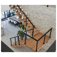 Escalier sur mesure à monopoutre avec marches en bois massif et garde-corps en verre dépoli