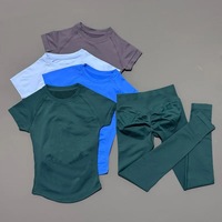 Set Yoga Wanita Berkualitas Tinggi dengan LOGO Custom, Kaos Seamless Slim Fit, dan Celana Ketat Penyangga Pinggul, Pakaian Olahraga Fitness