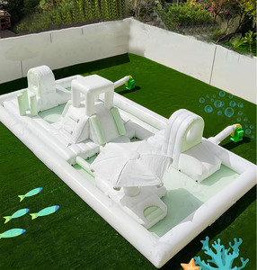 Almohadilla inflable blanca para salpicaduras con soplador, piscina para salpicaduras al aire libre, equipo de juegos suaves para juegos infantiles con piscina tobogán para Fiesta infantil, 20 pies - Product Image 1