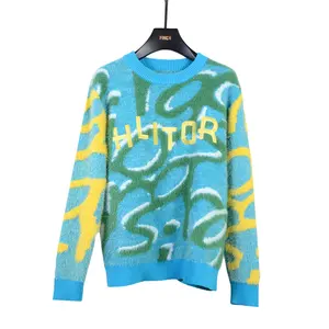 Ropa de Pinzón para hombre, suéter de mohair de alta calidad, bordado con logo personalizado, jacquard, punto, cuello redondo, unisex